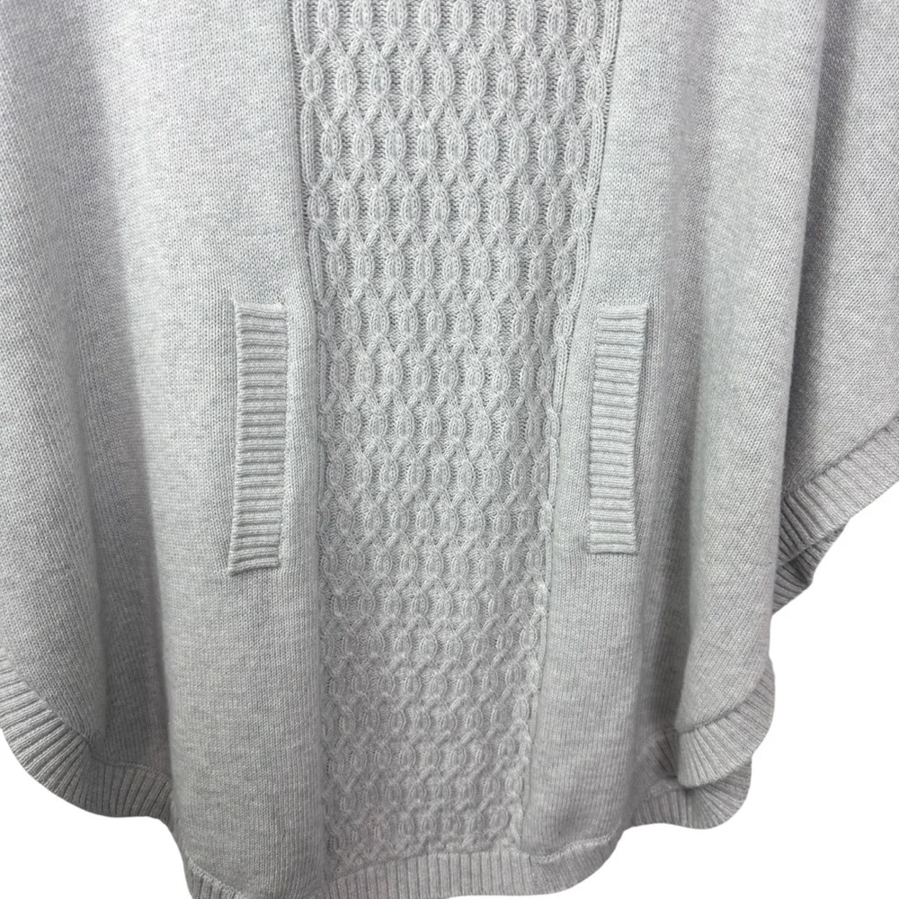 CAbi Cowl Neck Poncho Sweater Cable Knit 3003 Glacier Gray Medium Relaxed Cozy